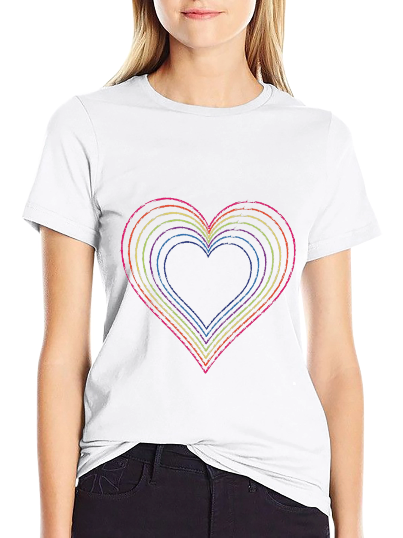 Rainbow Heart Graphic Black T-Shirt