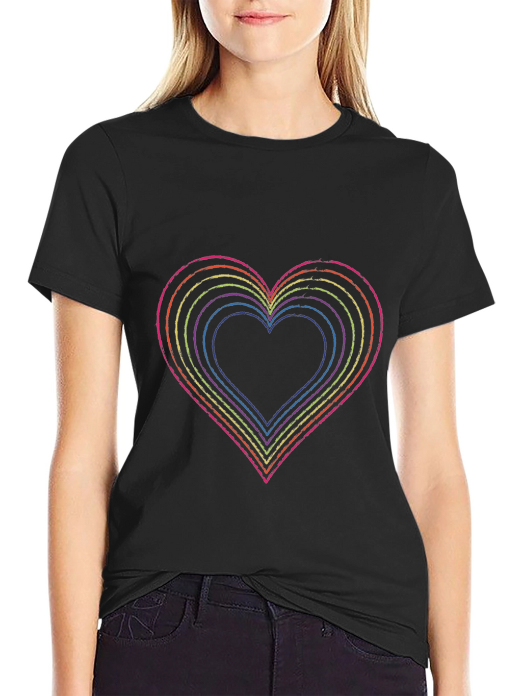 Rainbow Heart Graphic Black T-Shirt