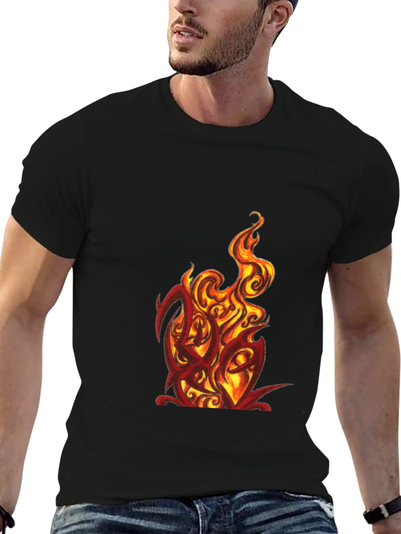 Fiery Graphic Tee - Bold Black T-Shirt