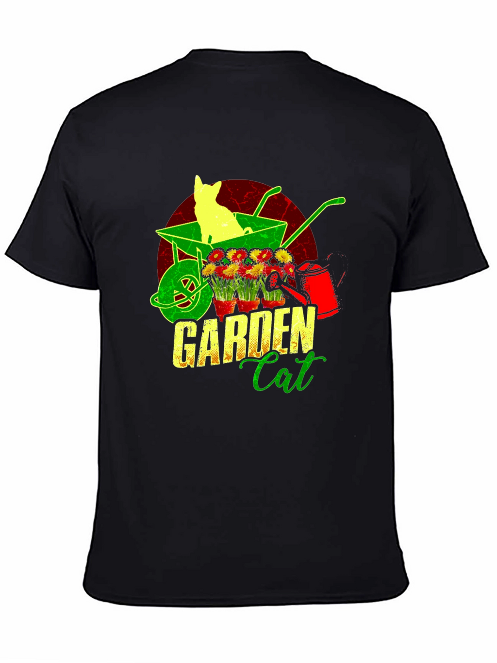 Garden Cat T-Shirt - Wheelbarrow & Flower Design