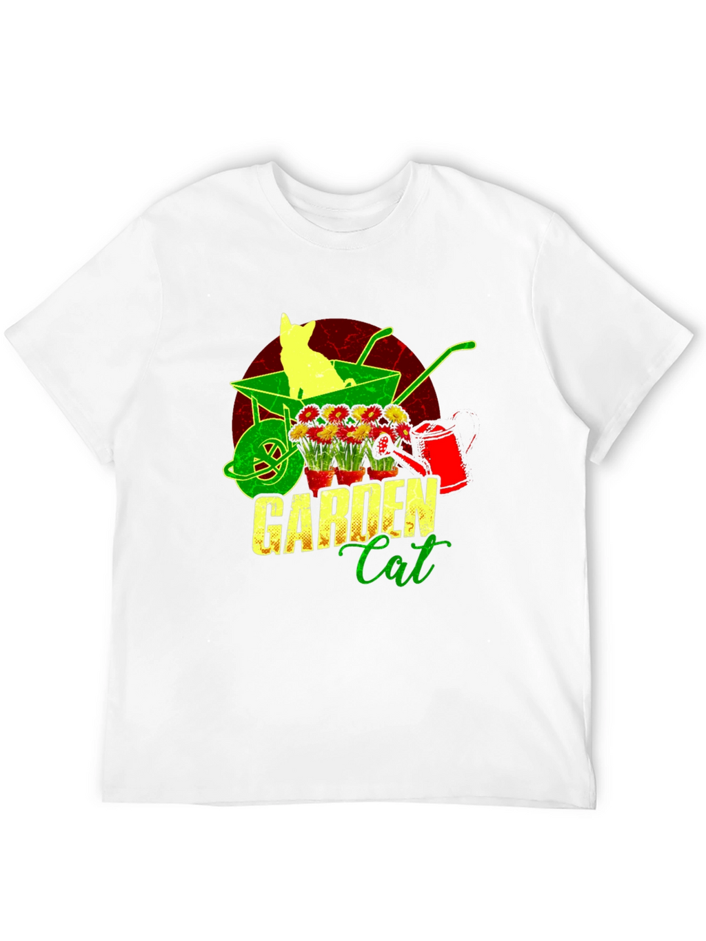 Garden Cat T-Shirt - Wheelbarrow & Flower Design