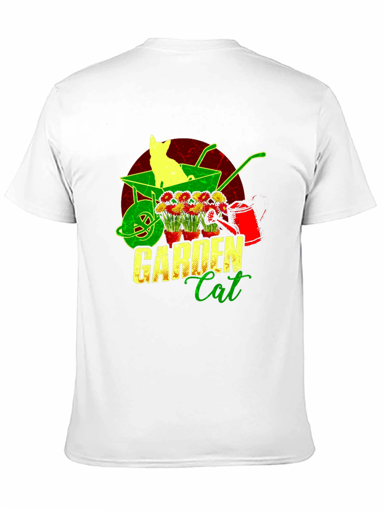 Garden Cat T-Shirt - Wheelbarrow & Flower Design
