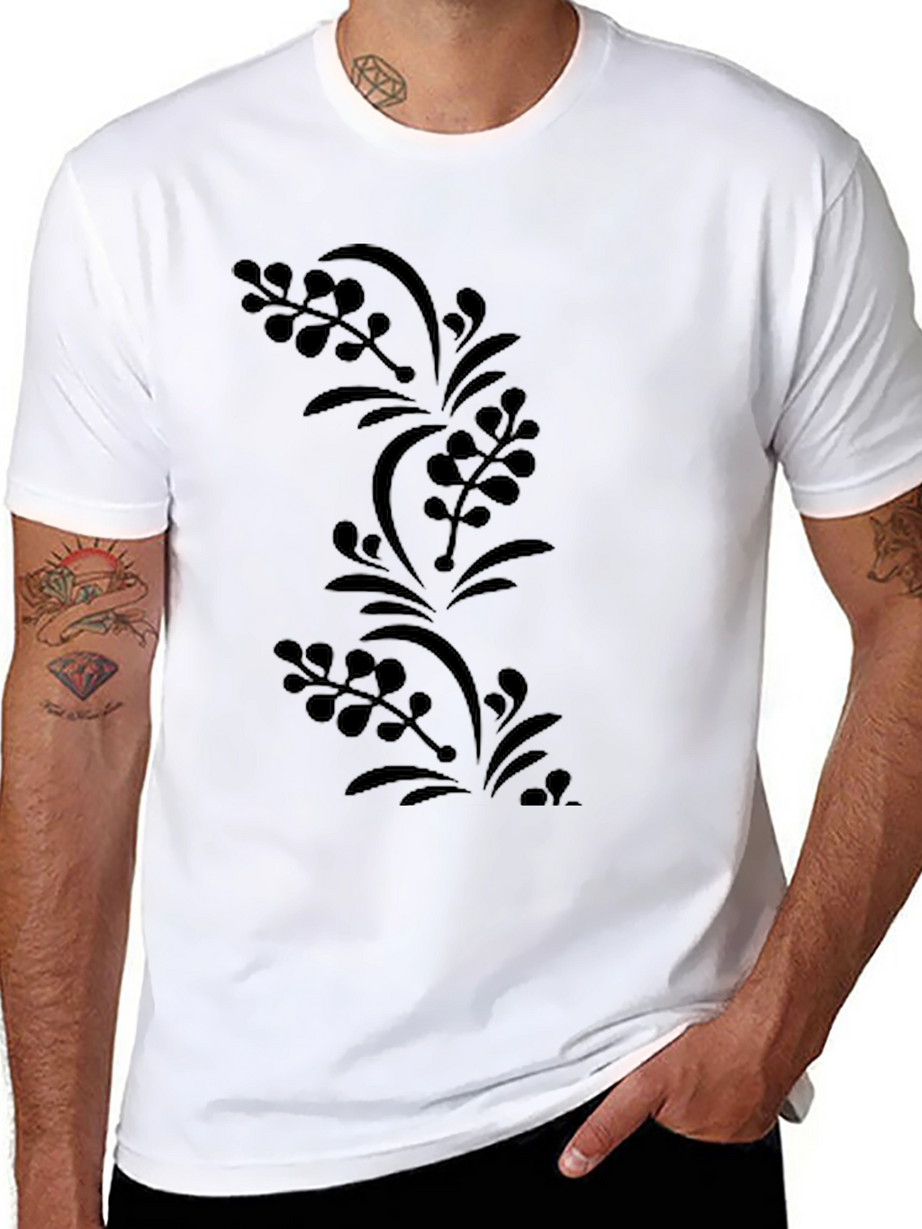 Mens Black Floral Print Tee