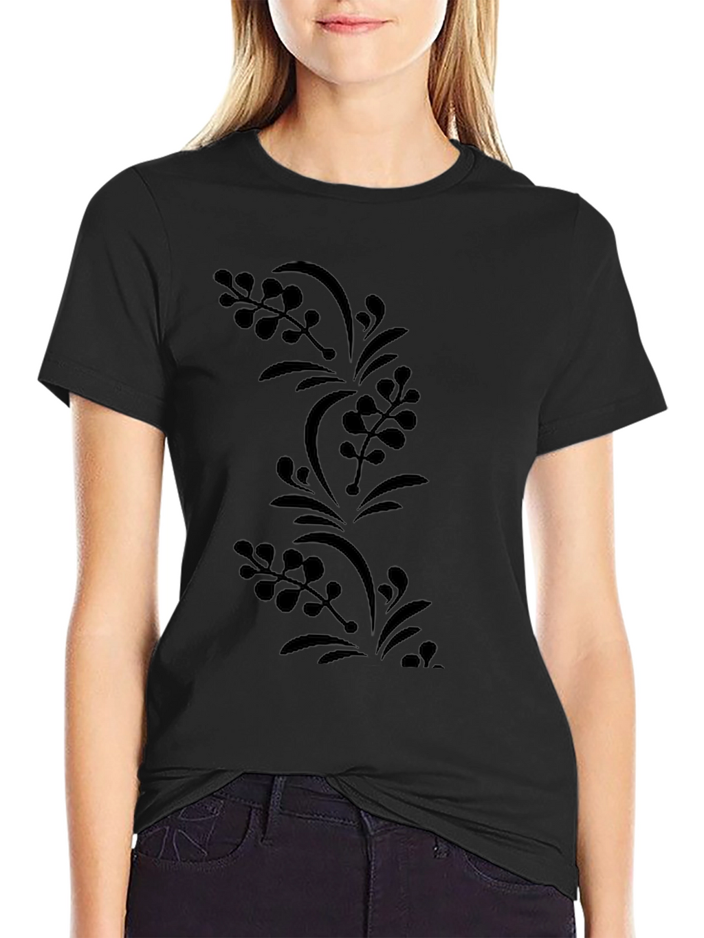 Mens Black Floral Print Tee