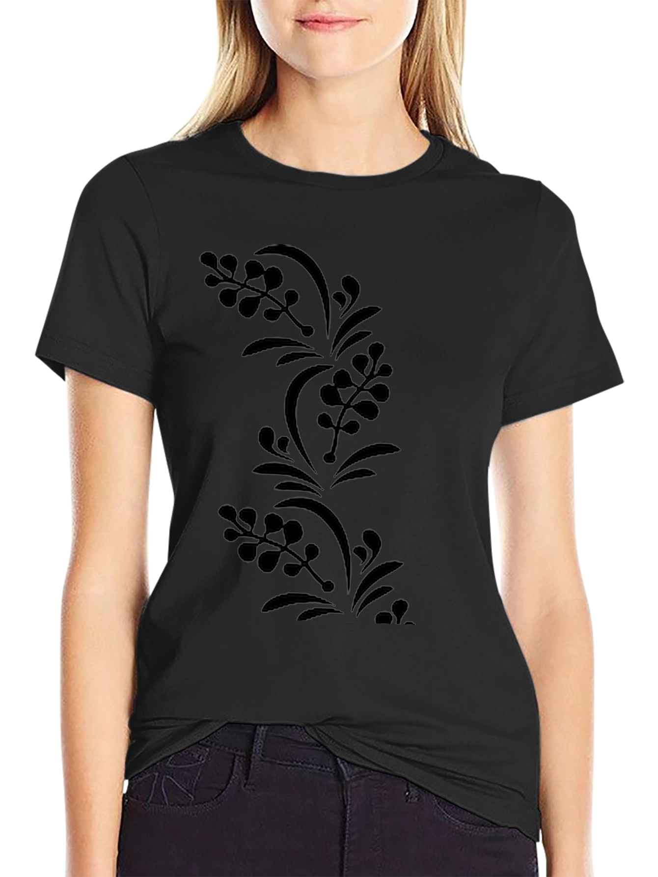 Mens Black Floral Print Tee