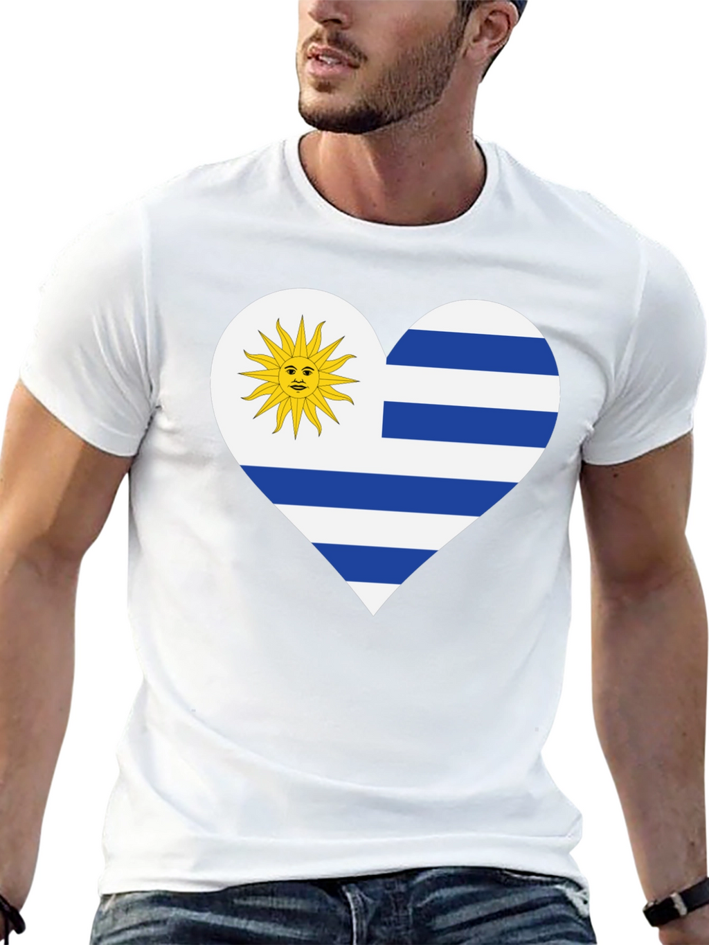 Uruguay Flag Heart T-Shirt - Black Tee
