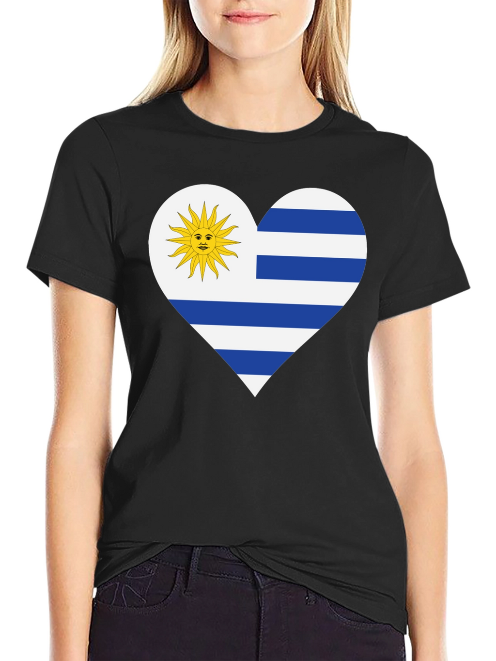 Uruguay Flag Heart T-Shirt - Black Tee