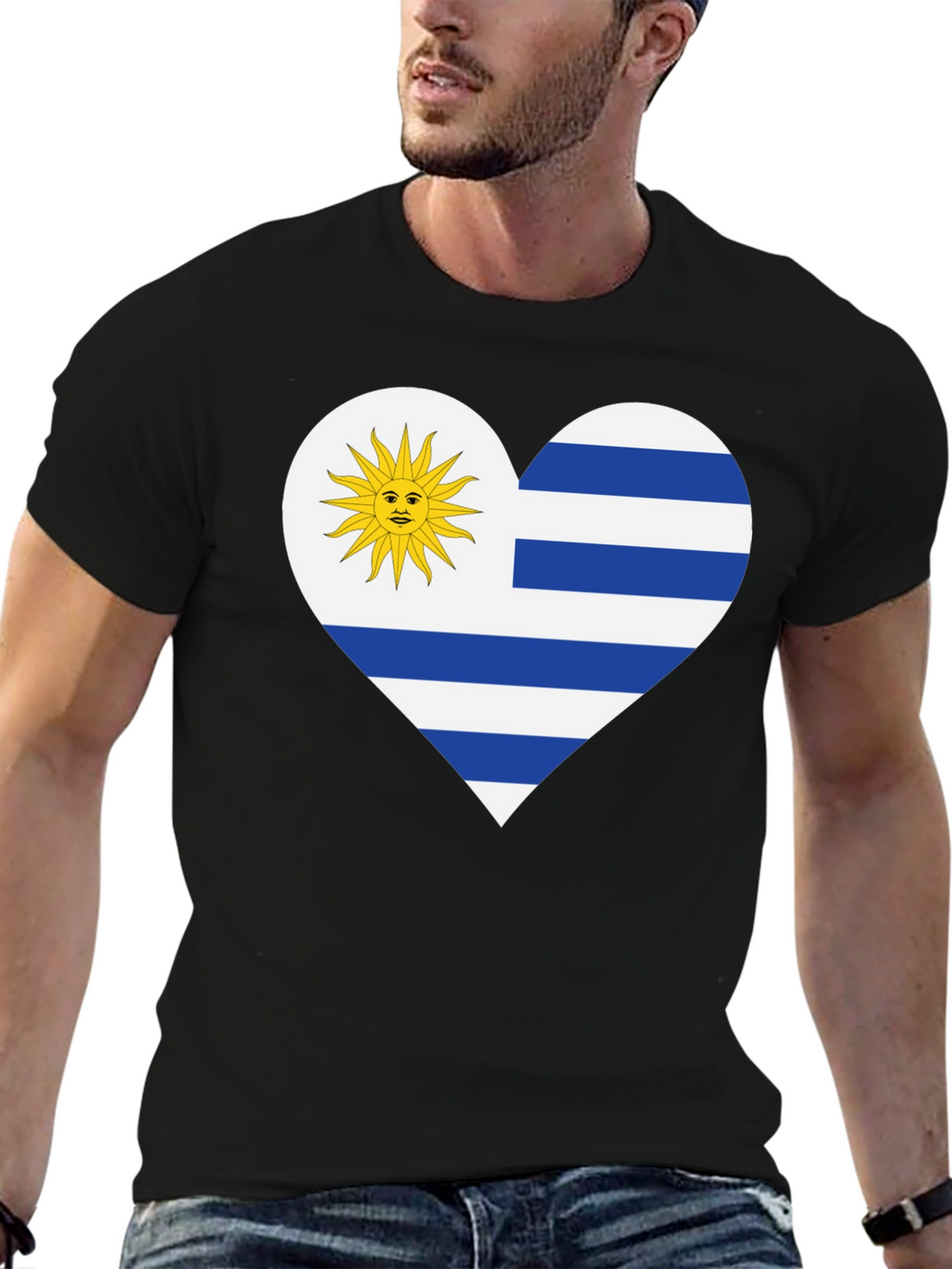 Uruguay Flag Heart T-Shirt - Black Tee