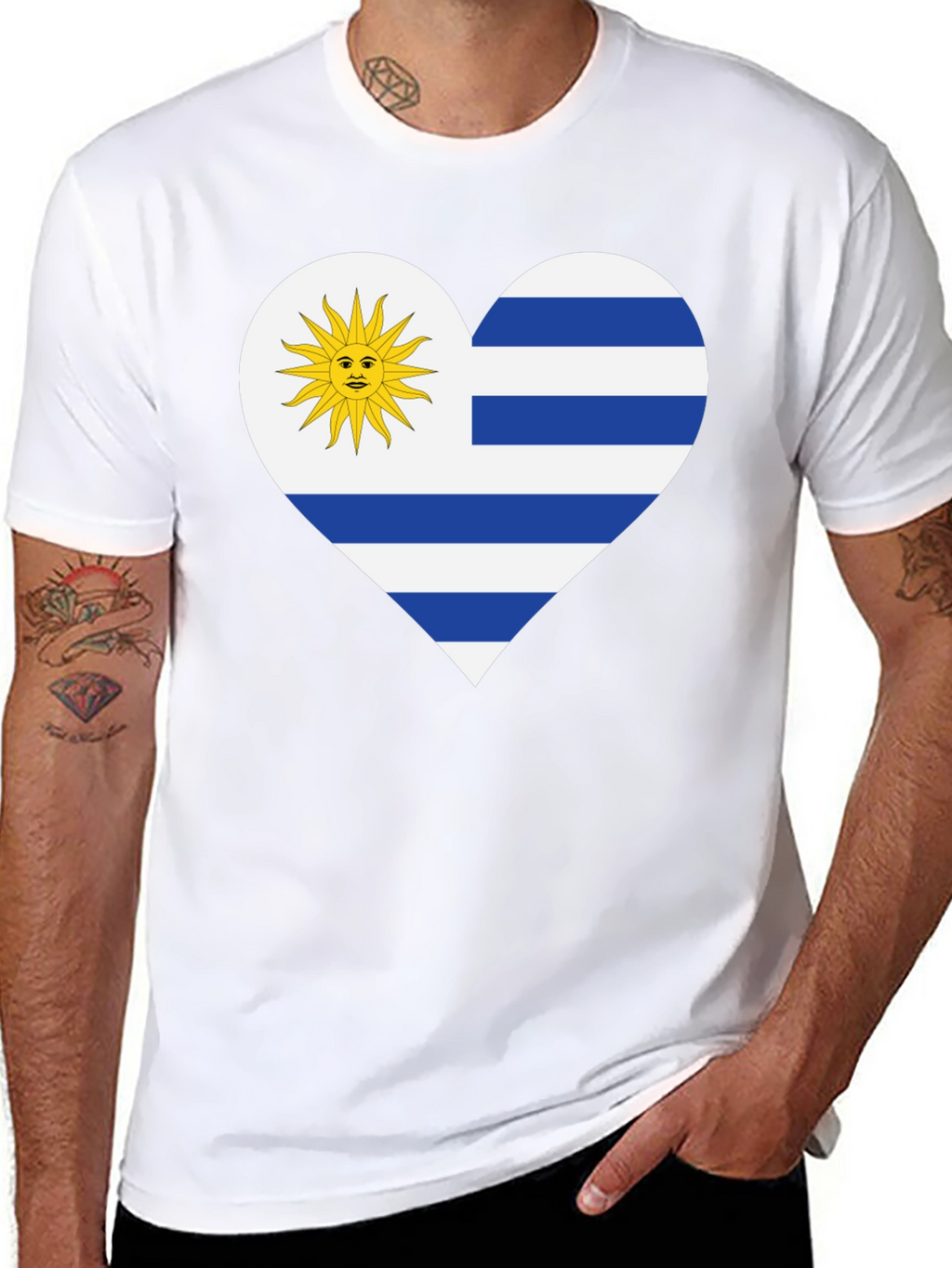 Uruguay Flag Heart T-Shirt - Black Tee