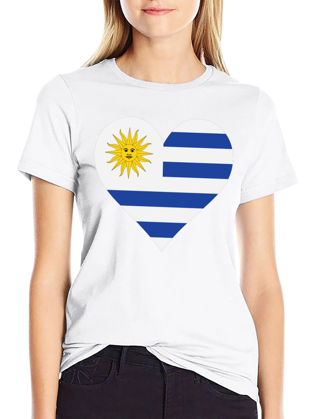 Uruguay Flag Heart T-Shirt - Black Tee