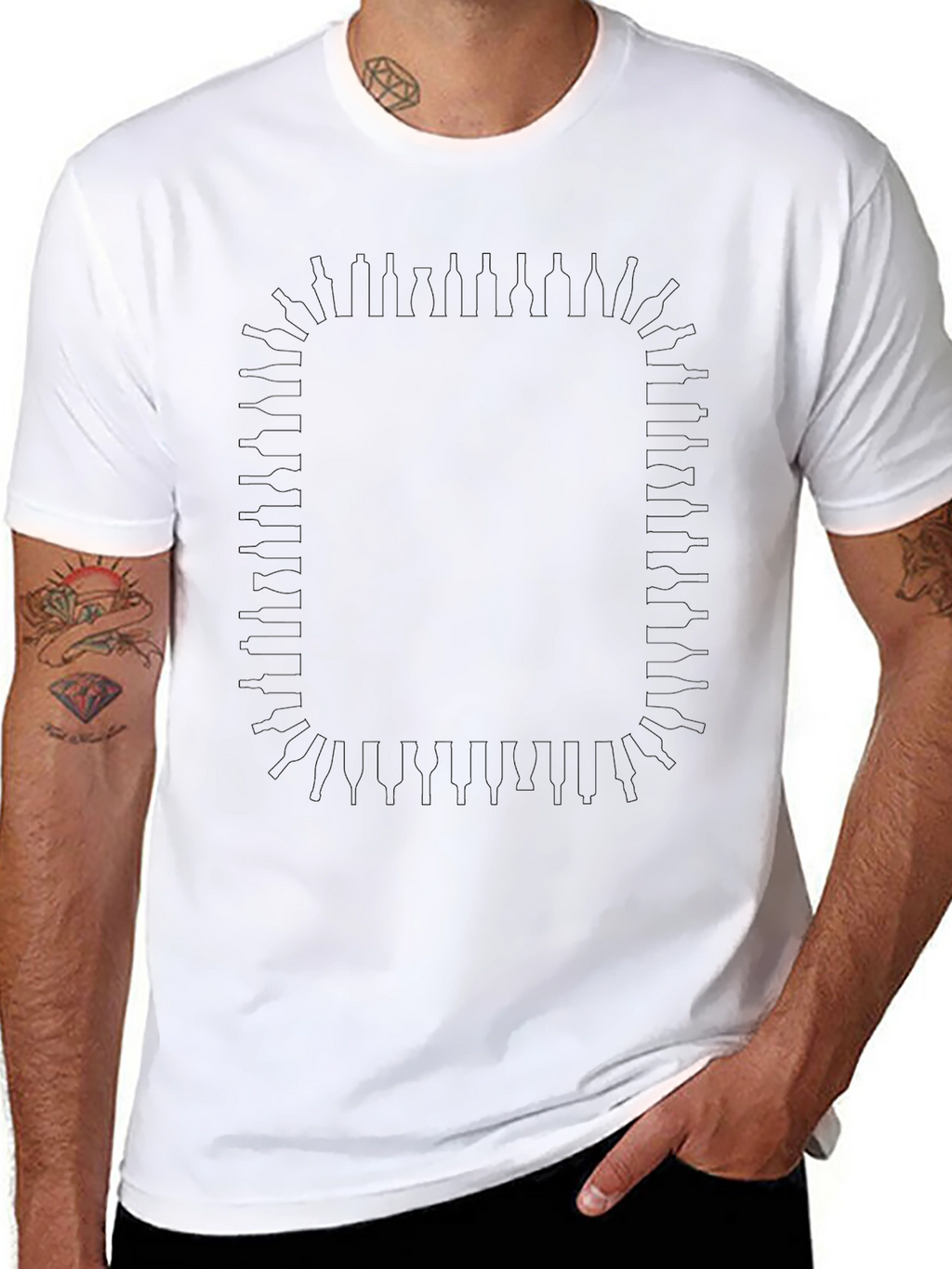 Bottle Border Black T-Shirt - Stylish Graphic Tee