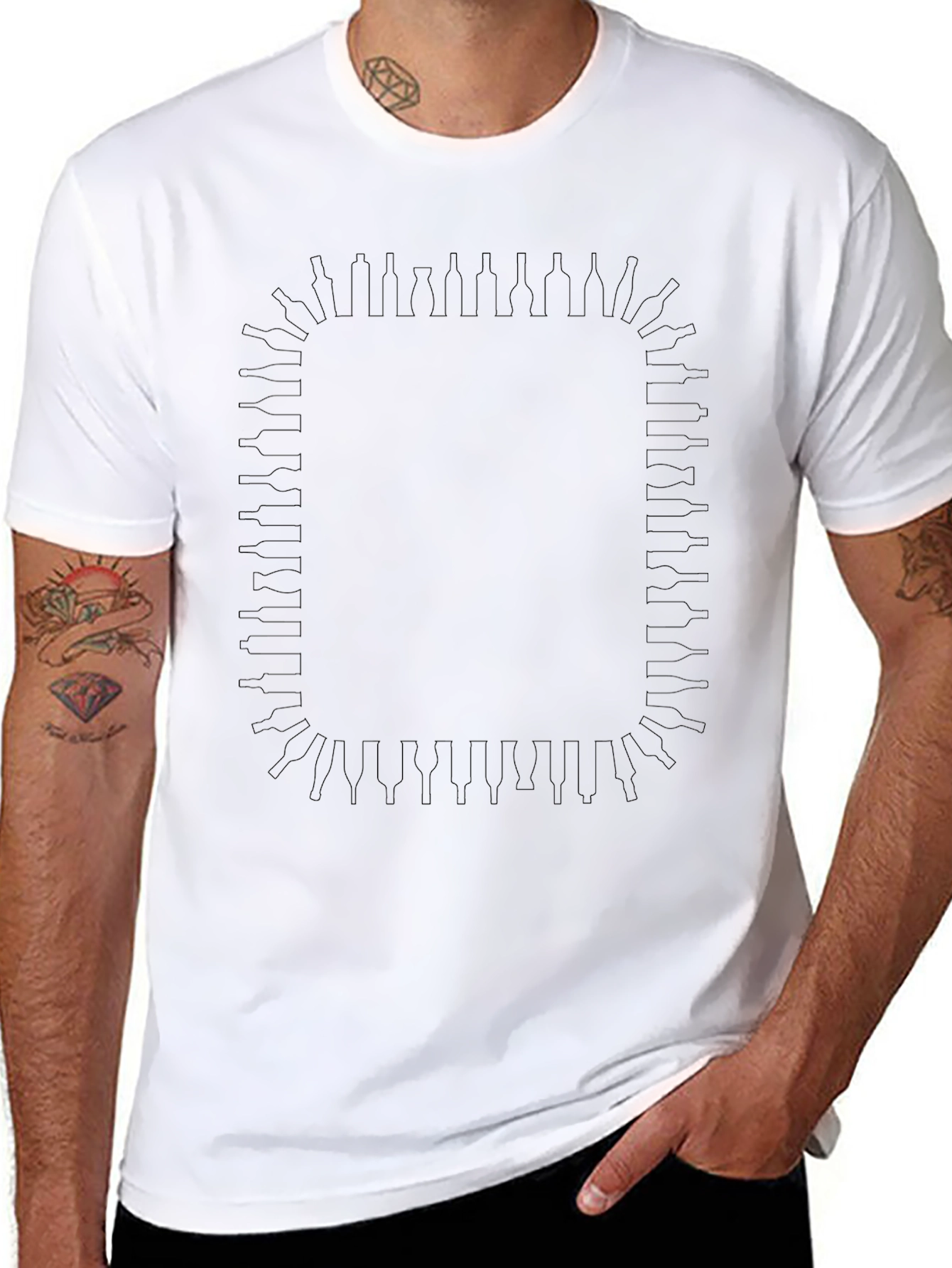Bottle Border Black T-Shirt - Stylish Graphic Tee