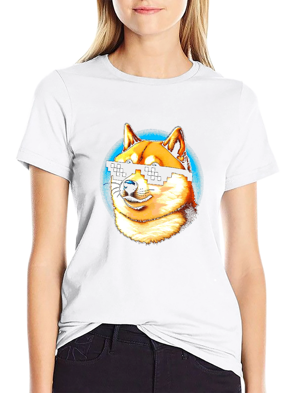 Doge Meme Pixel Sunglasses T-Shirt - Black