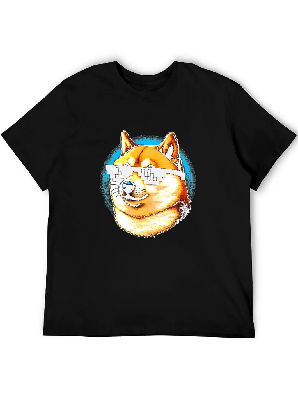 Doge Meme Pixel Sunglasses T-Shirt - Black