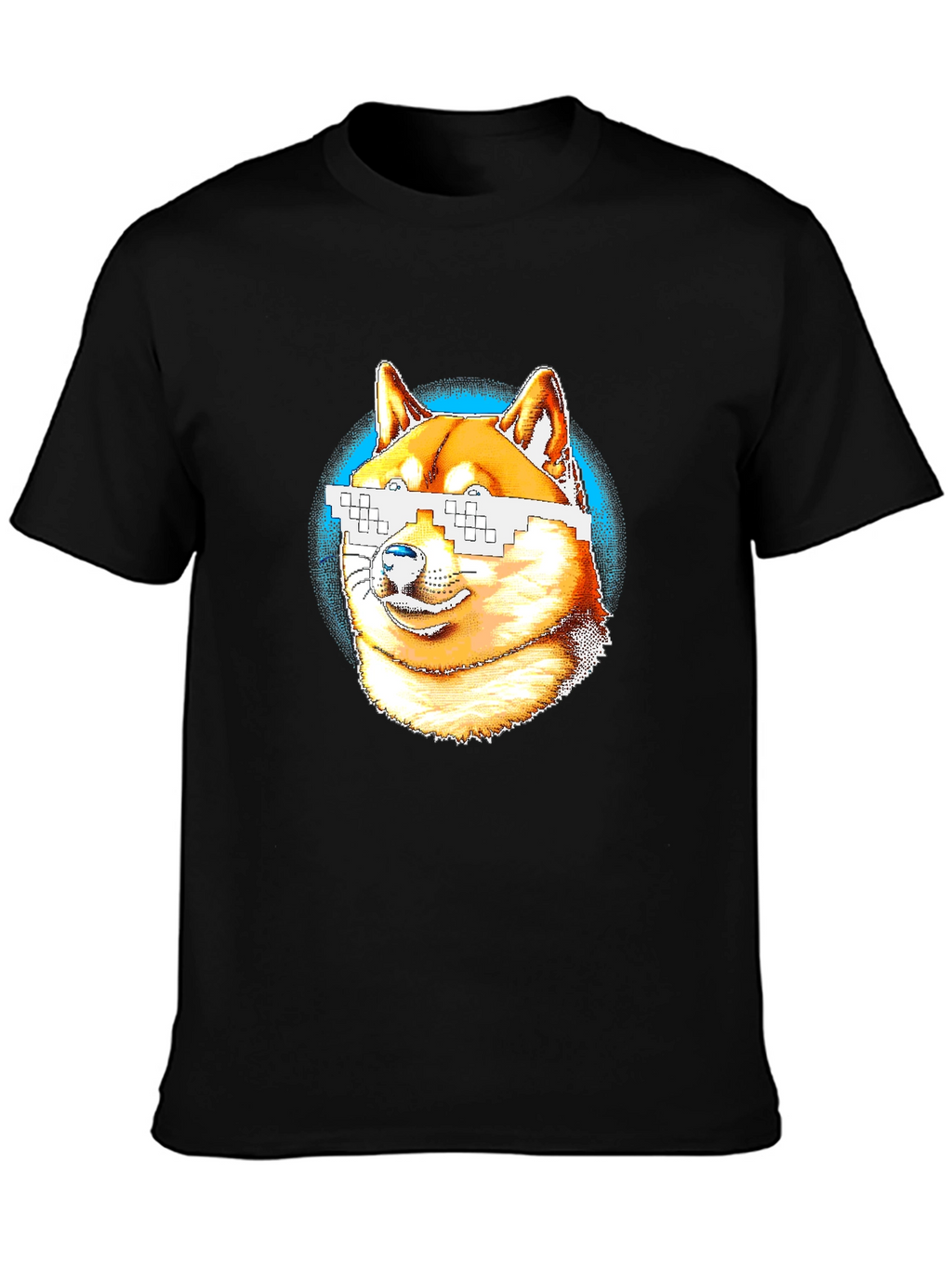 Doge Meme Pixel Sunglasses T-Shirt - Black