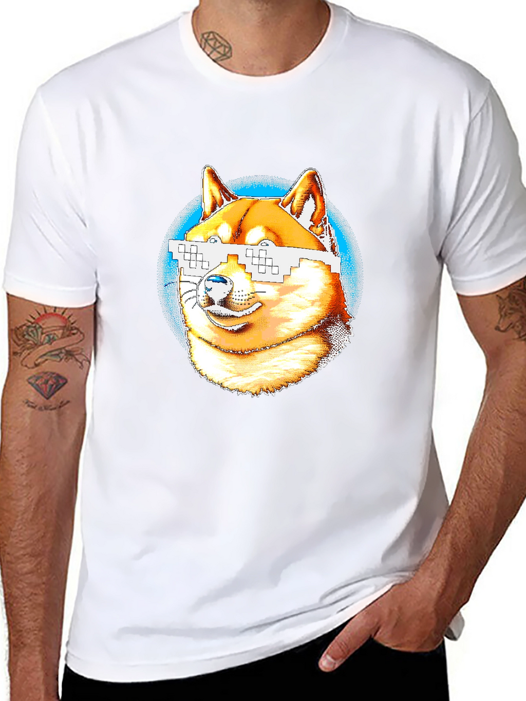 Doge Meme Pixel Sunglasses T-Shirt - Black