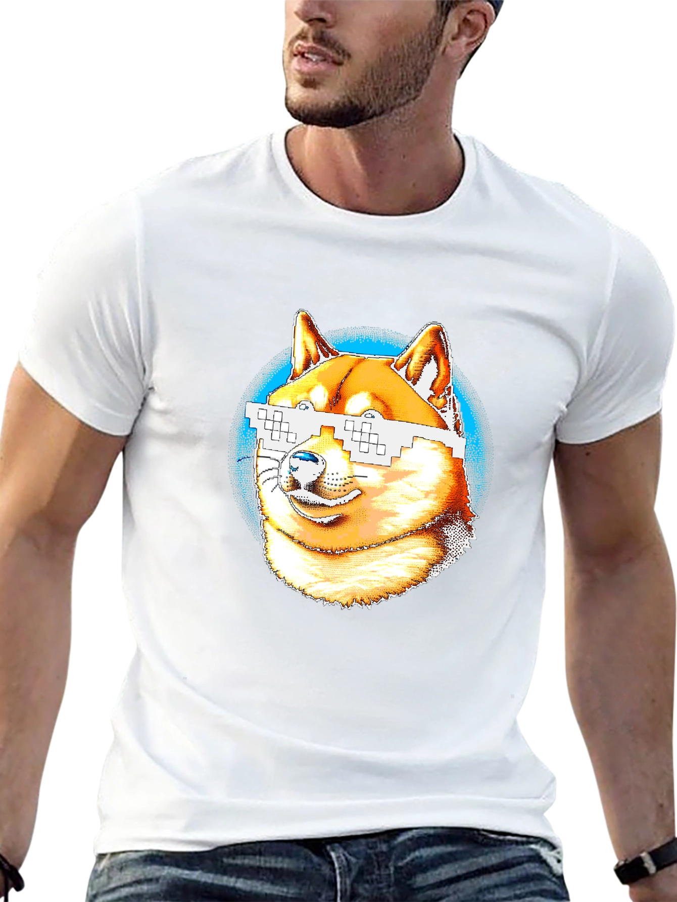 Doge Meme Pixel Sunglasses T-Shirt - Black