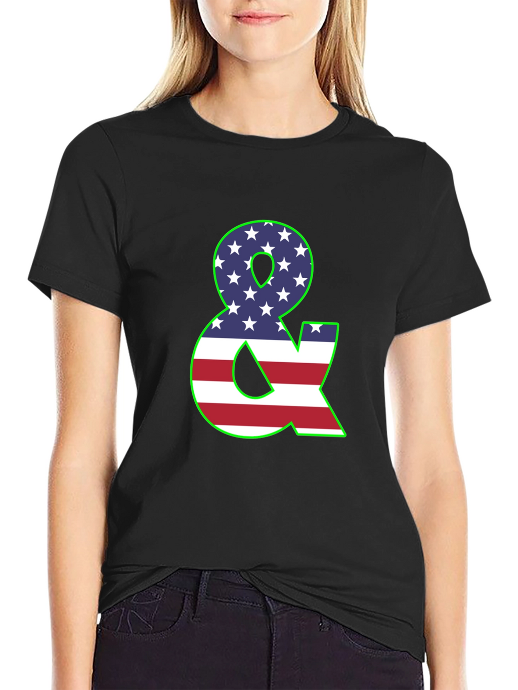 American Flag Ampersand Graphic Black T-Shirt