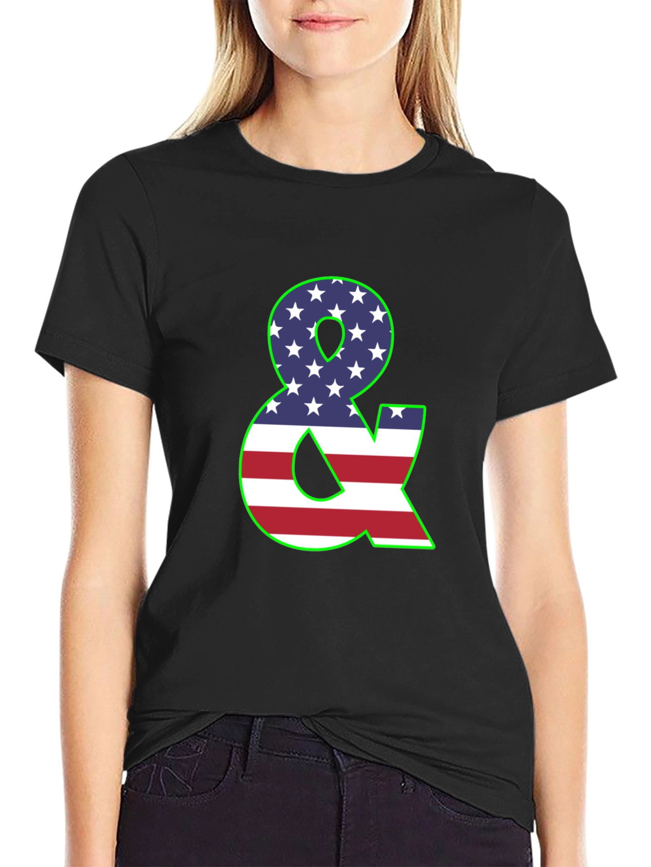 American Flag Ampersand Graphic Black T-Shirt