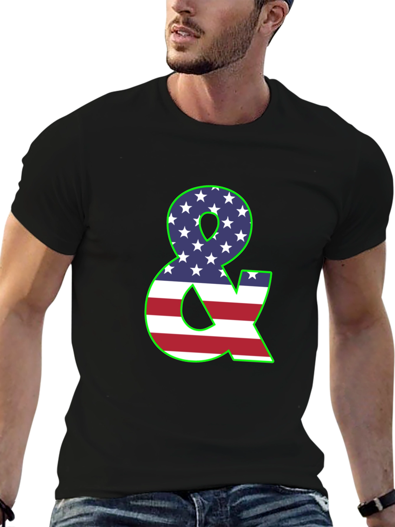 American Flag Ampersand Graphic Black T-Shirt