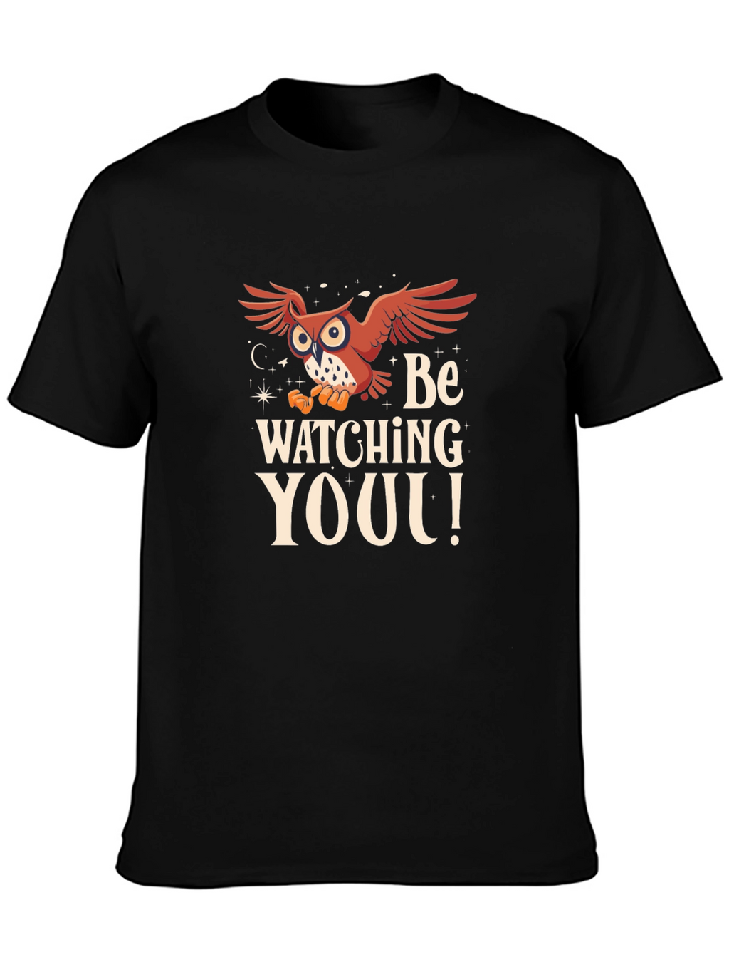Owl Watching You Graphic Tee - Black