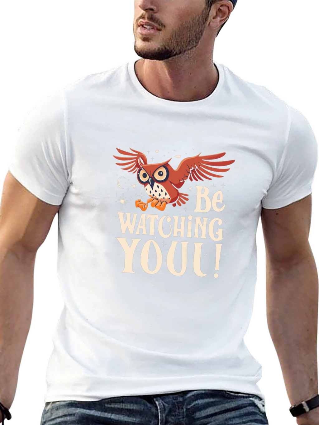 Owl Watching You Graphic Tee - Black