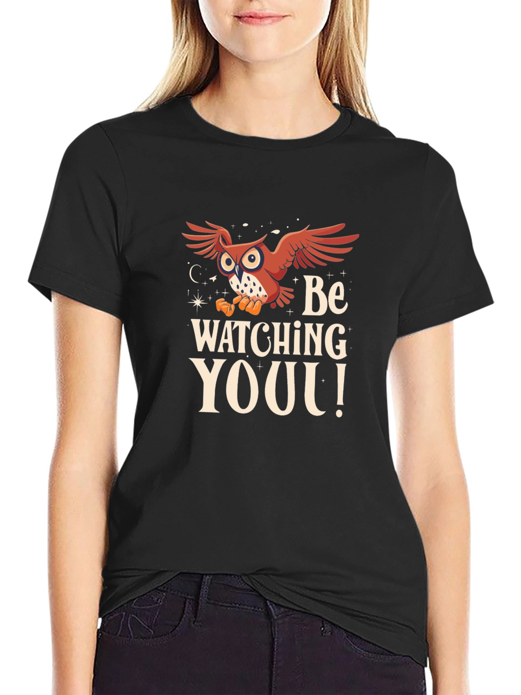 Owl Watching You Graphic Tee - Black