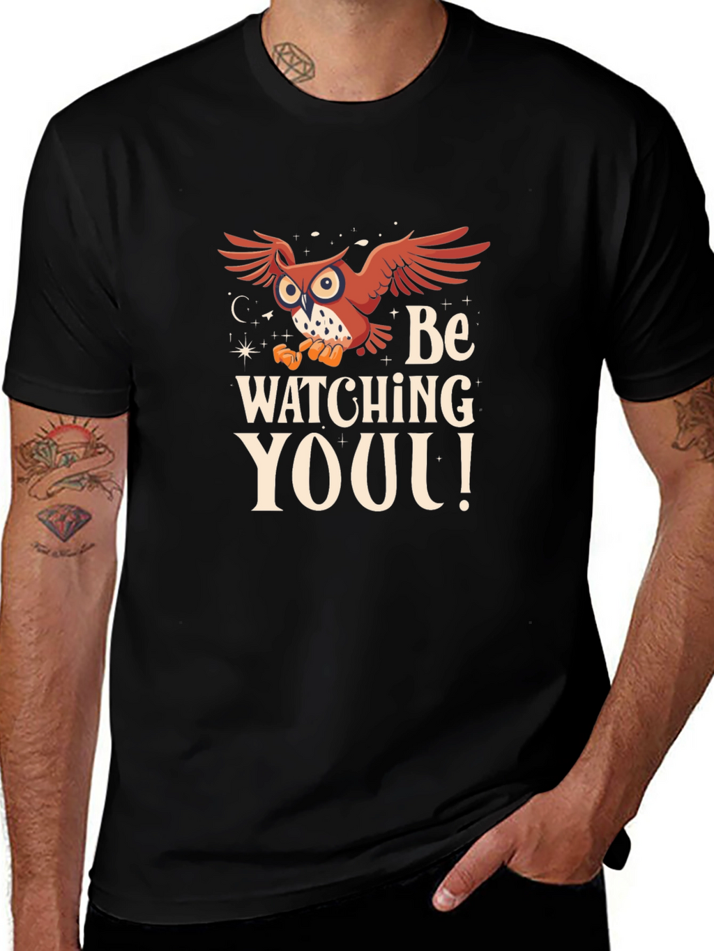 Owl Watching You Graphic Tee - Black