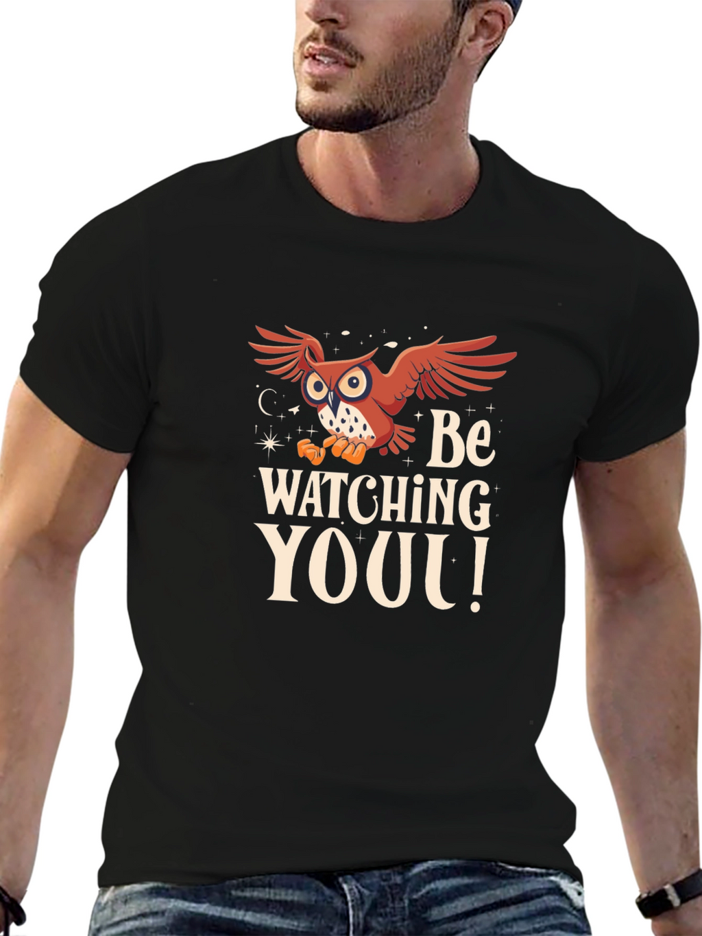 Owl Watching You Graphic Tee - Black