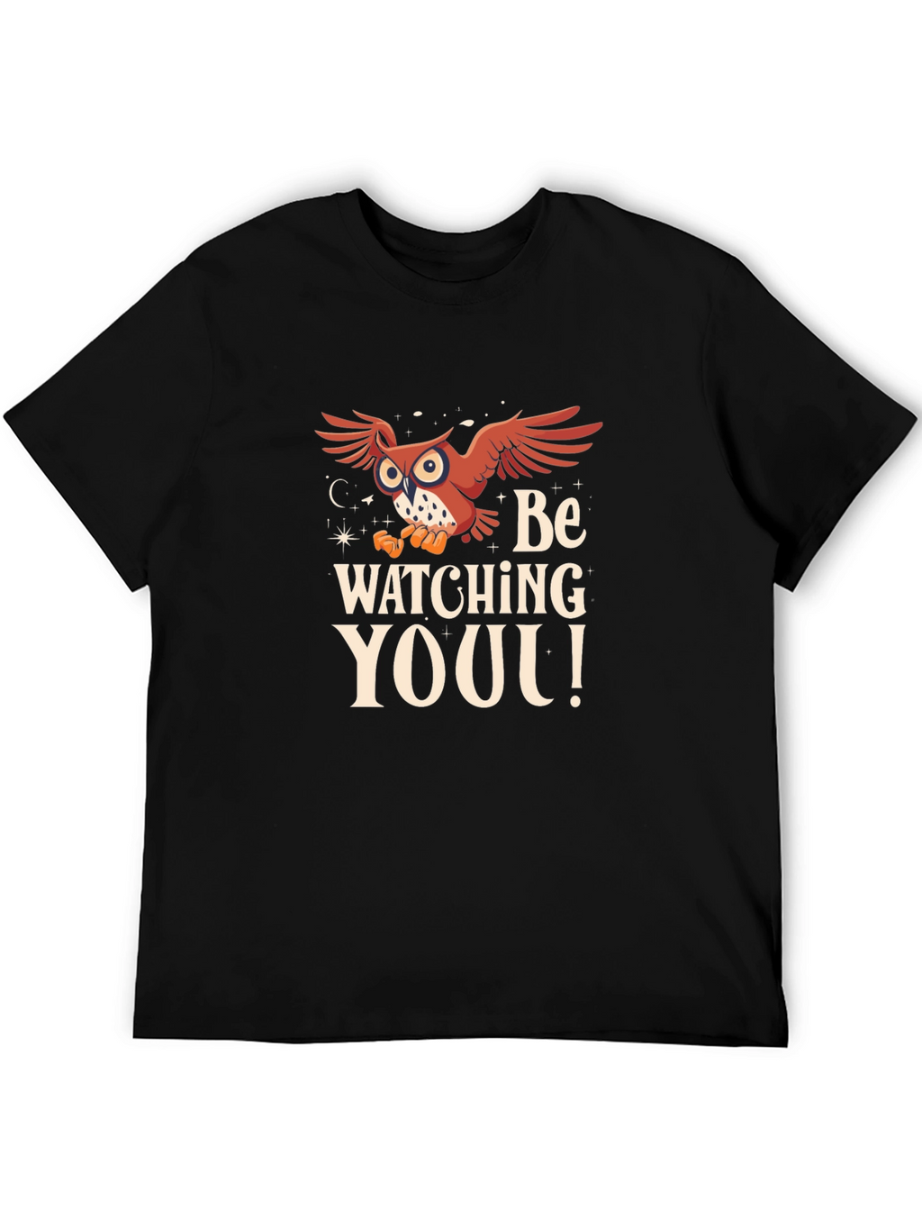 Owl Watching You Graphic Tee - Black