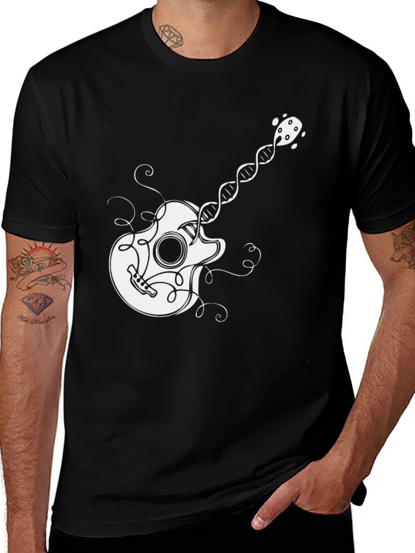 Guitar DNA Graphic Print Tee - Unique Music Lover Gift