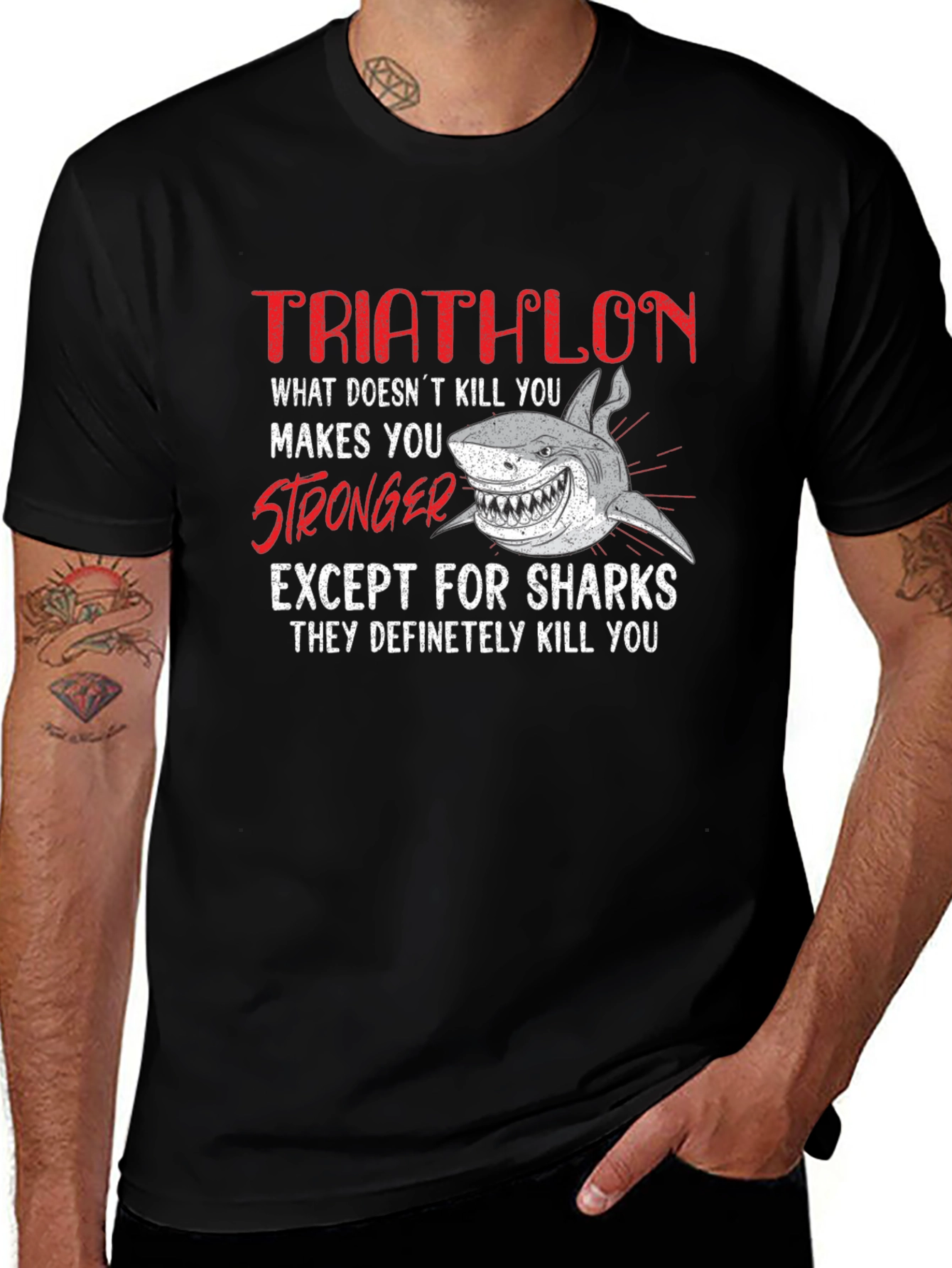 Triathlon Shark Graphic Tee -  Stronger Except for Sharks
