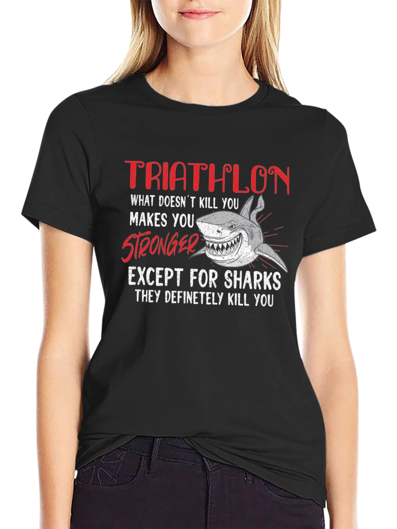 Triathlon Shark Graphic Tee -  Stronger Except for Sharks