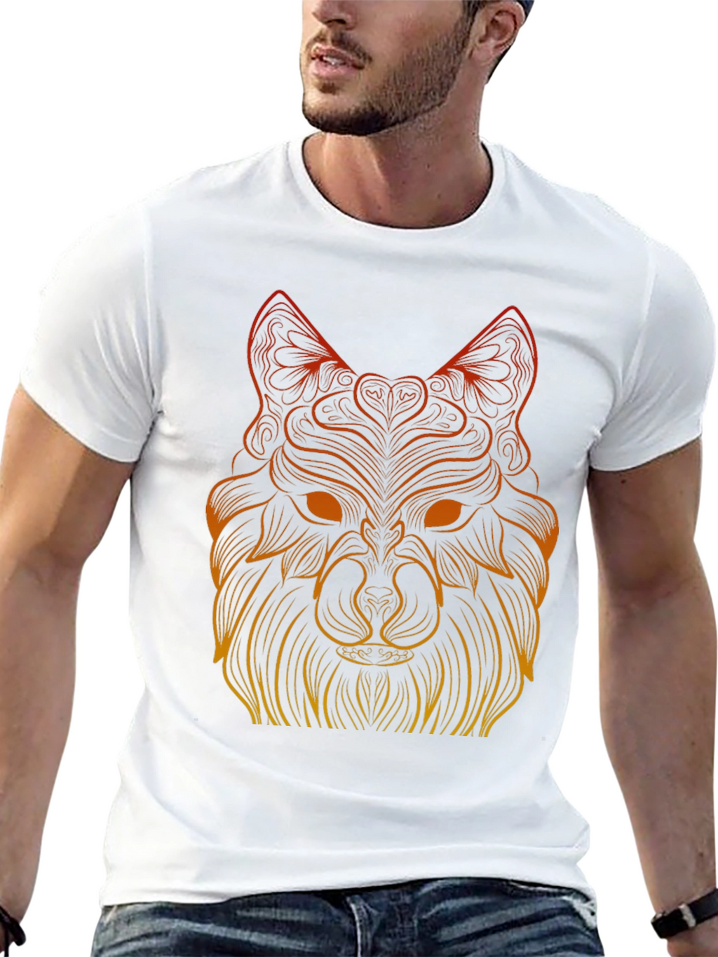 Geometric Wolf Graphic Tee - Black