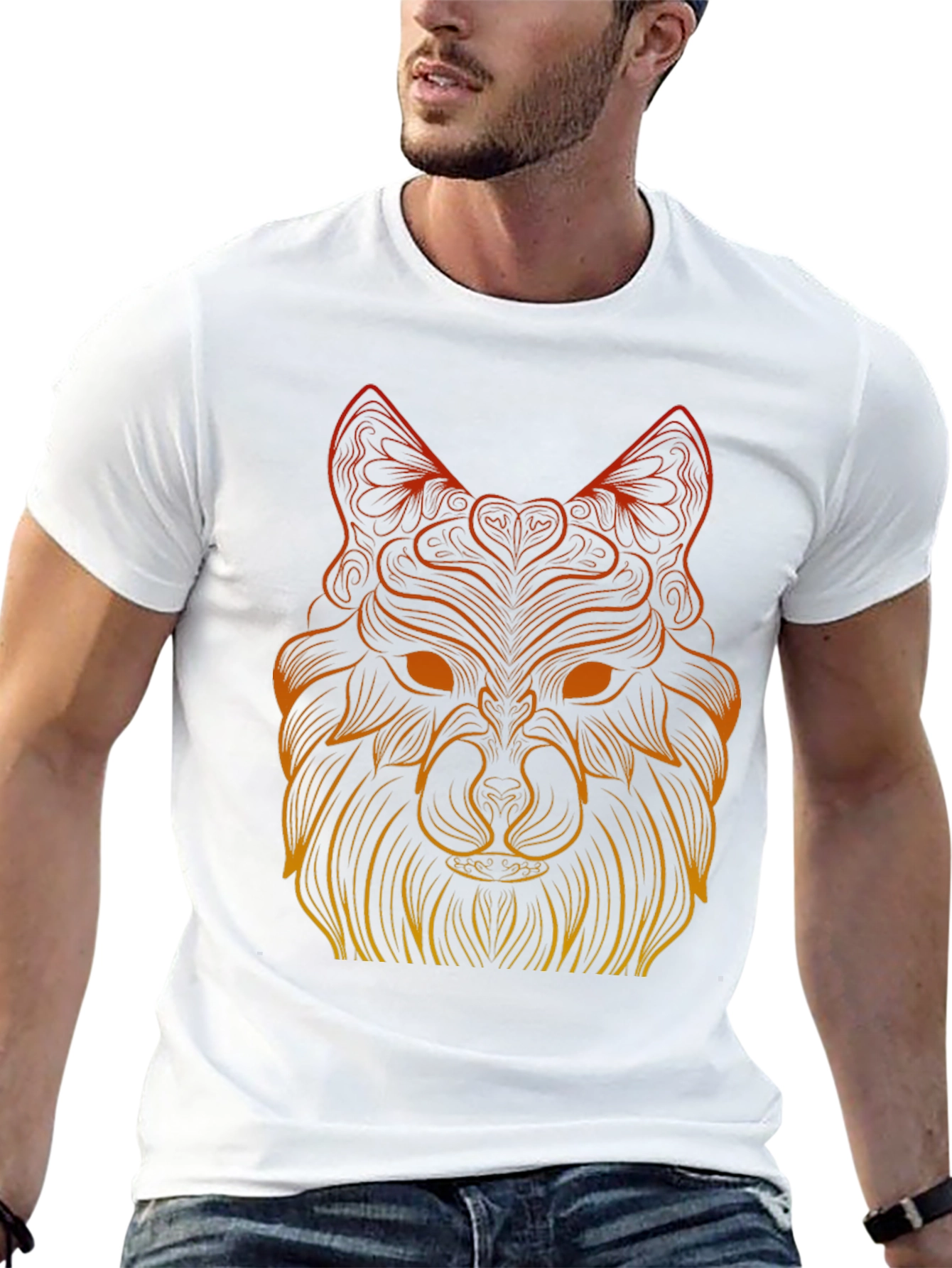 Geometric Wolf Graphic Tee - Black