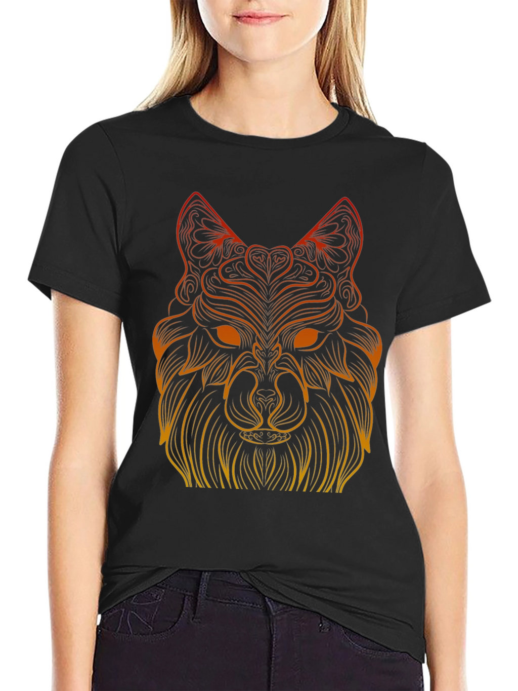 Geometric Wolf Graphic Tee - Black