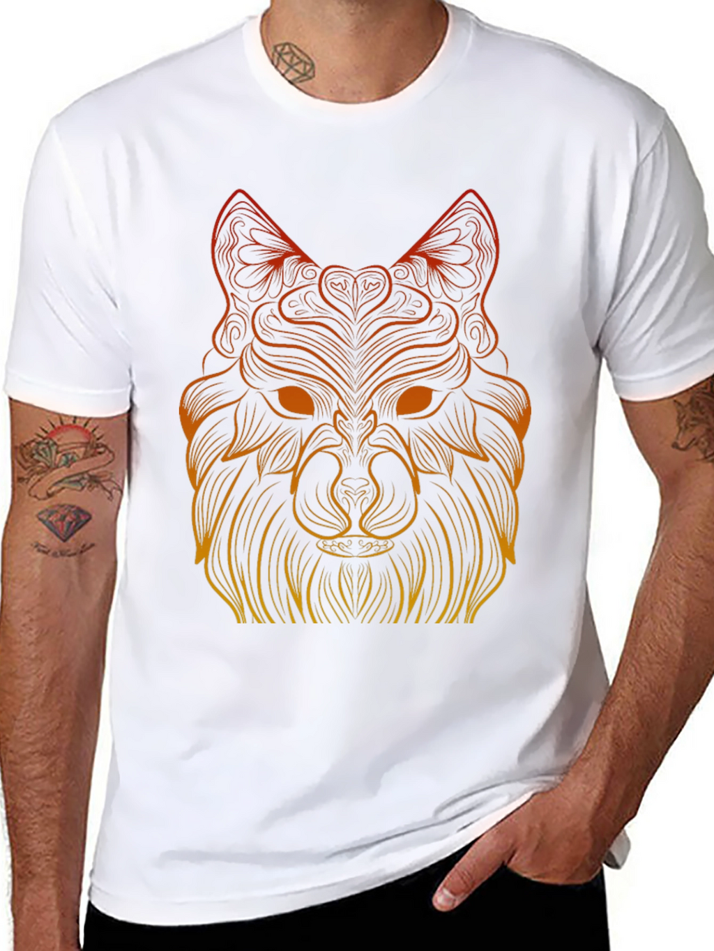 Geometric Wolf Graphic Tee - Black