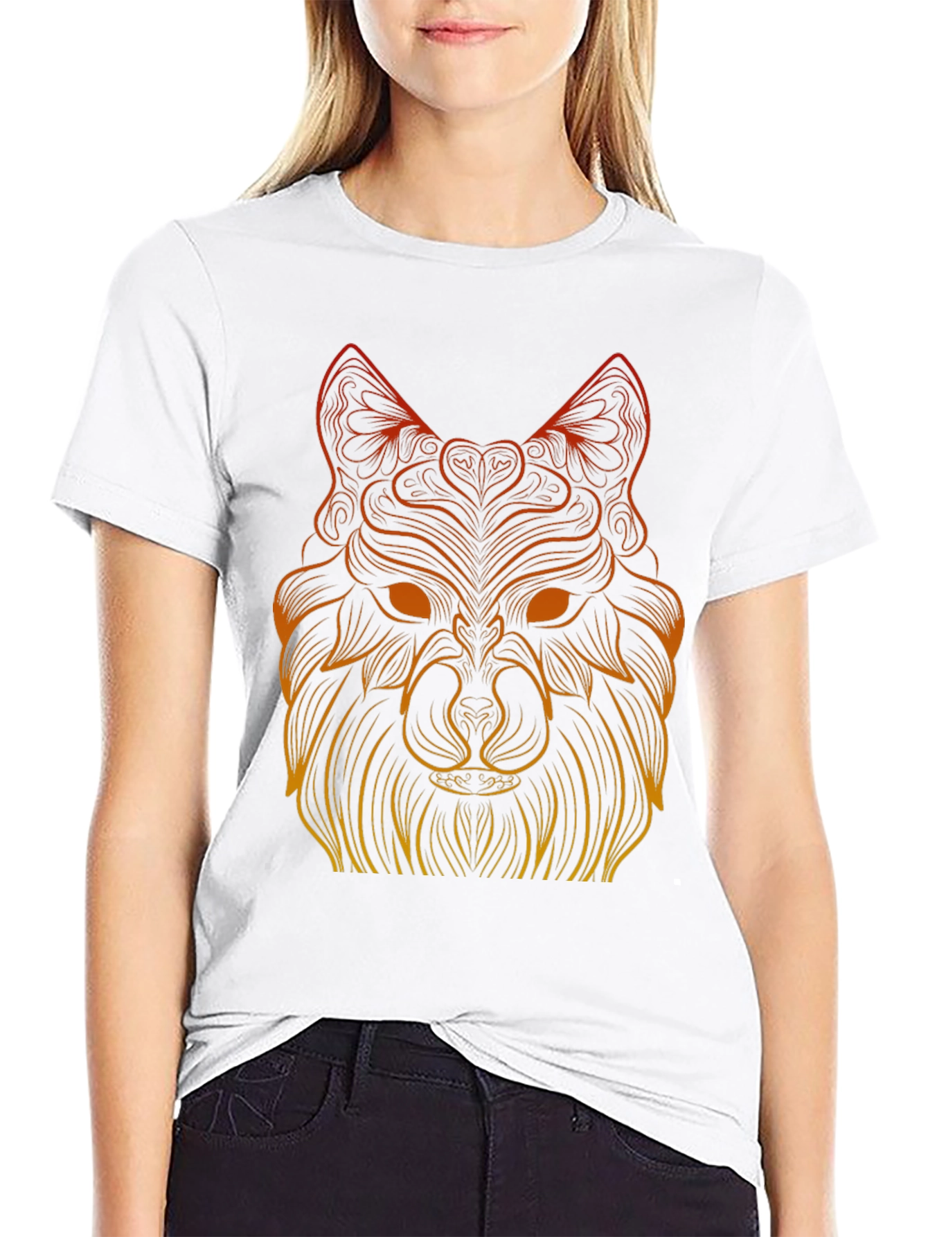 Geometric Wolf Graphic Tee - Black