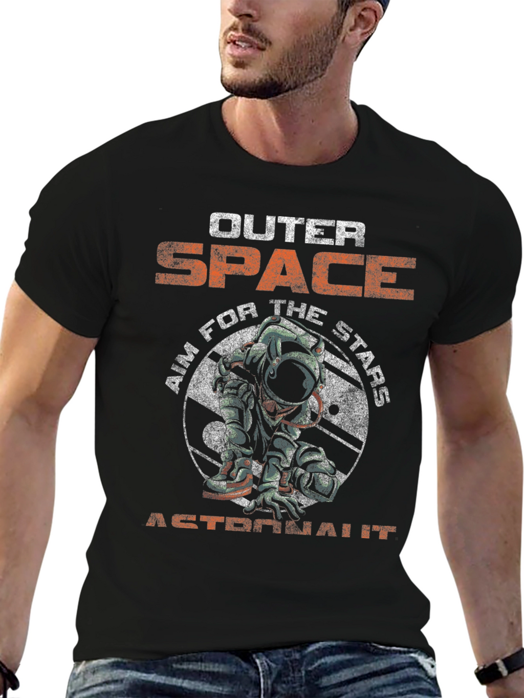 Outer Space Astronaut Graphic Tee - Black