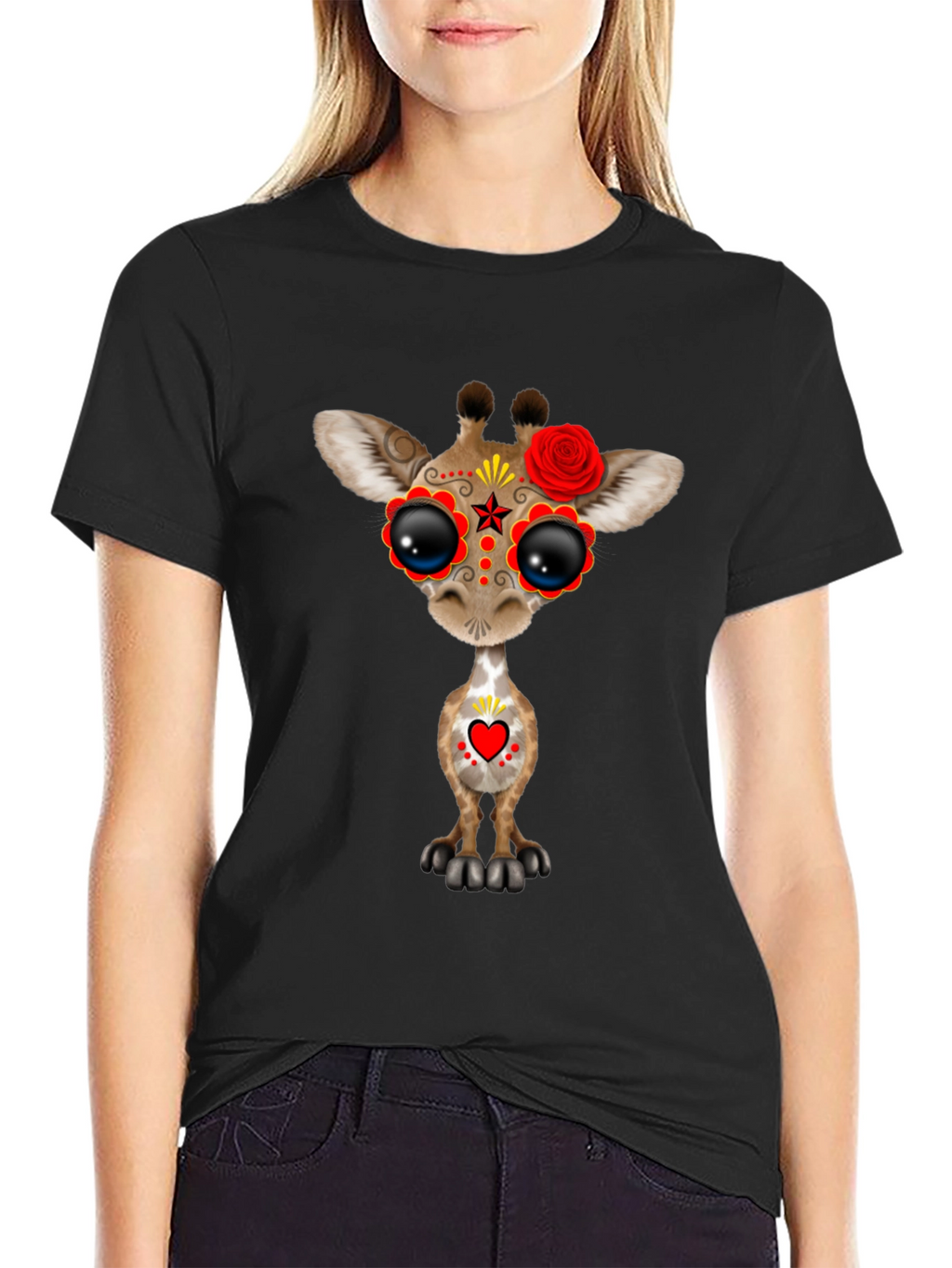 Sugar Skull Giraffe Black T-Shirt