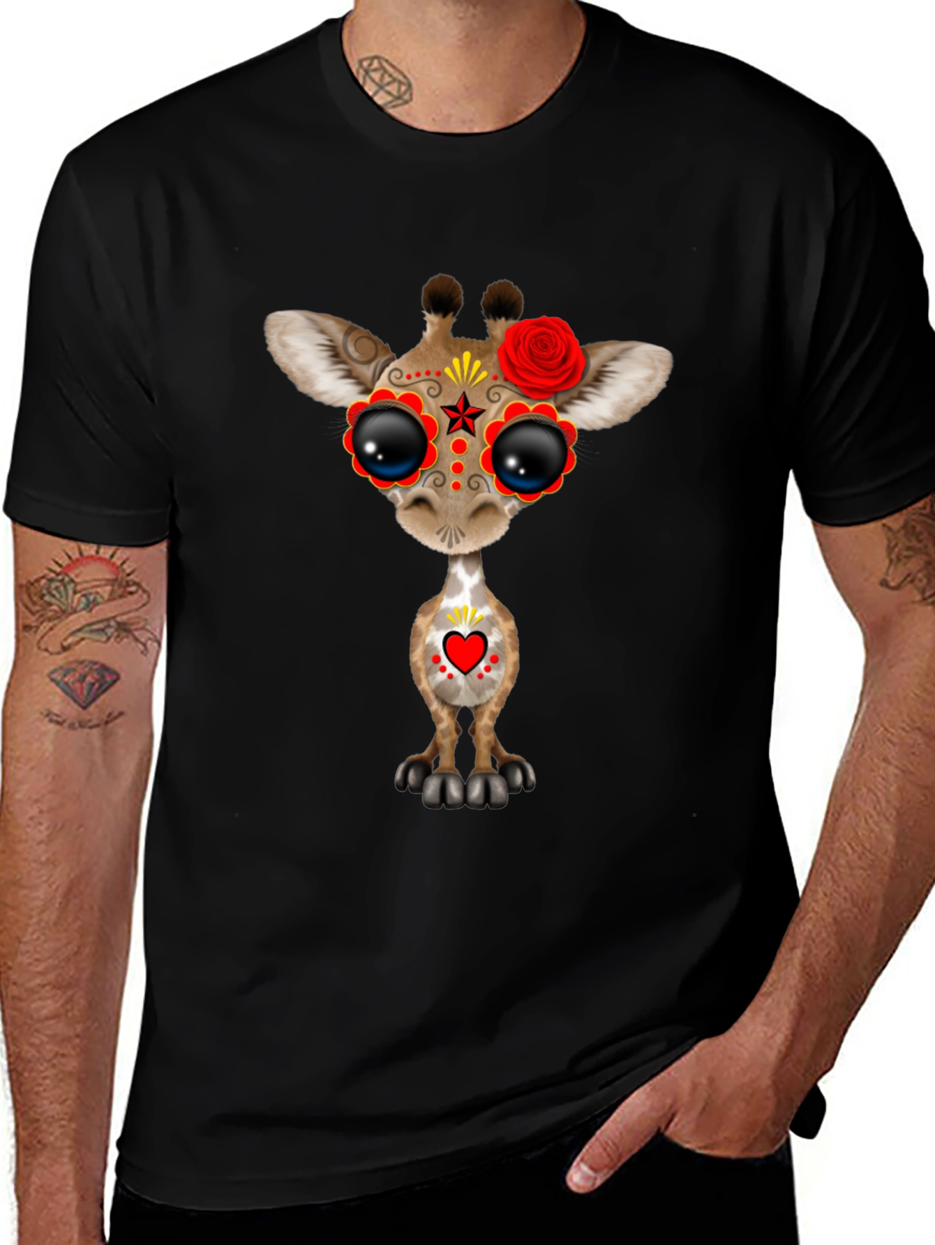 Sugar Skull Giraffe Black T-Shirt