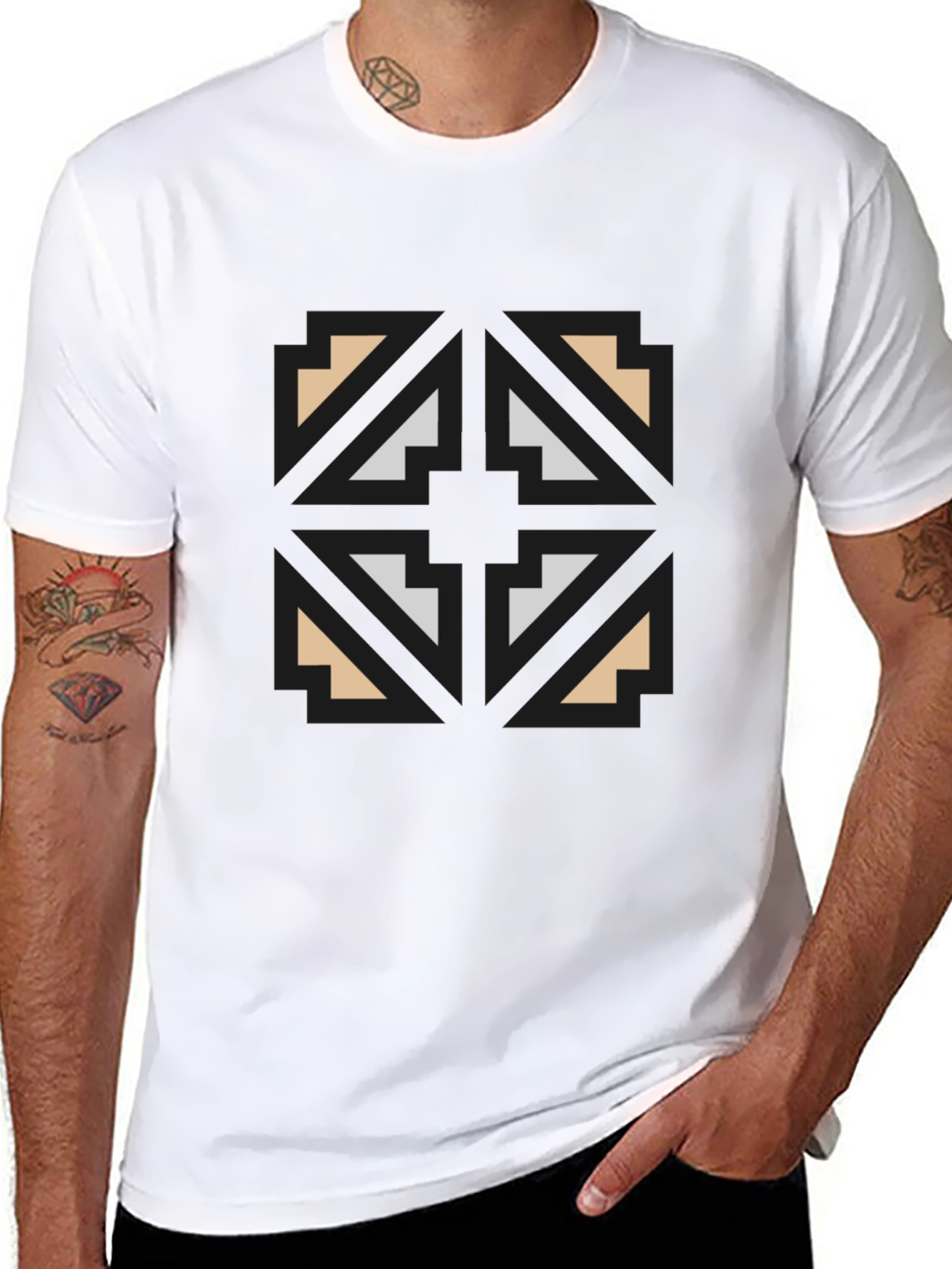 Geometric Graphic Print Black T-Shirt