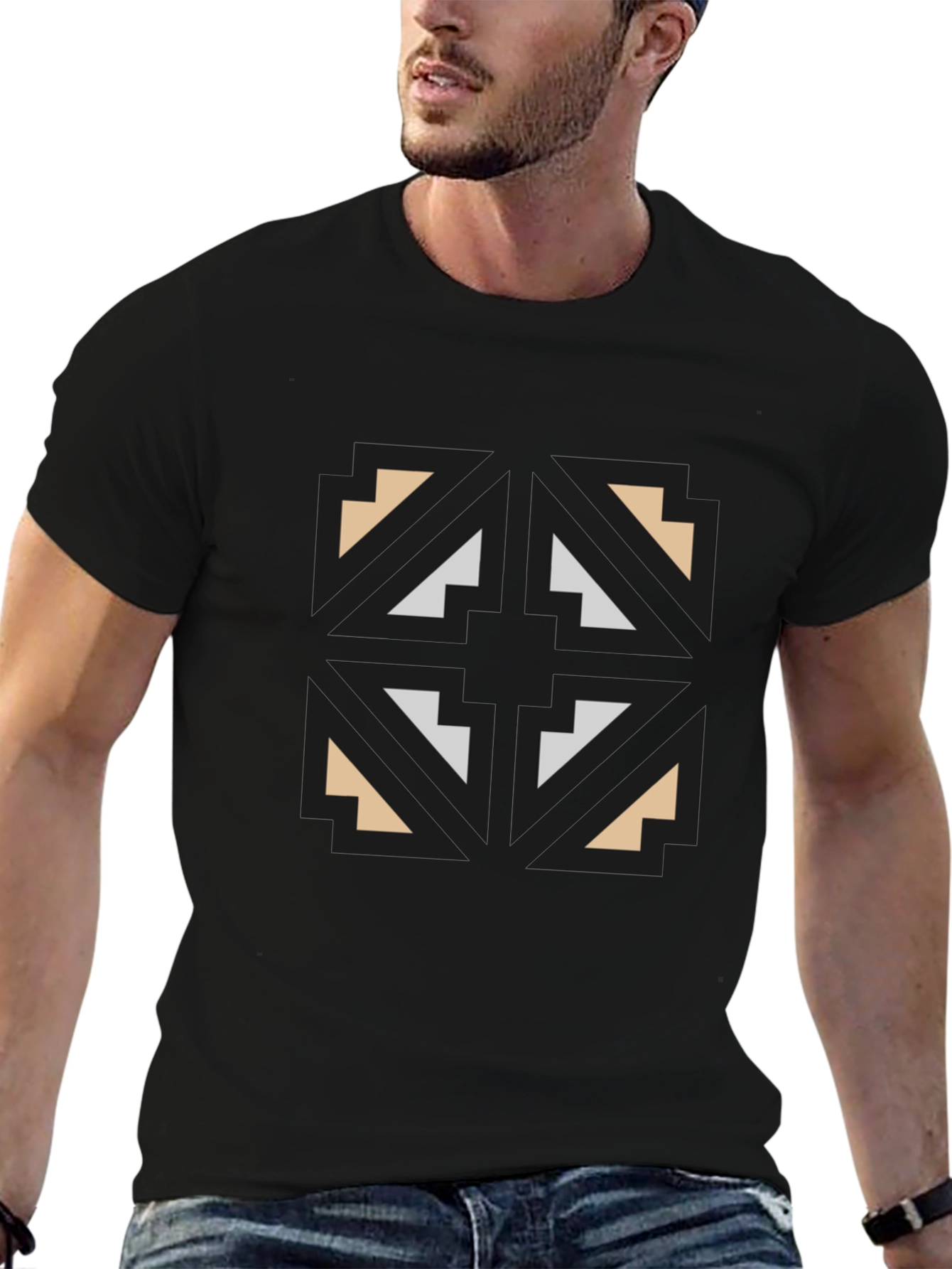 Geometric Graphic Print Black T-Shirt