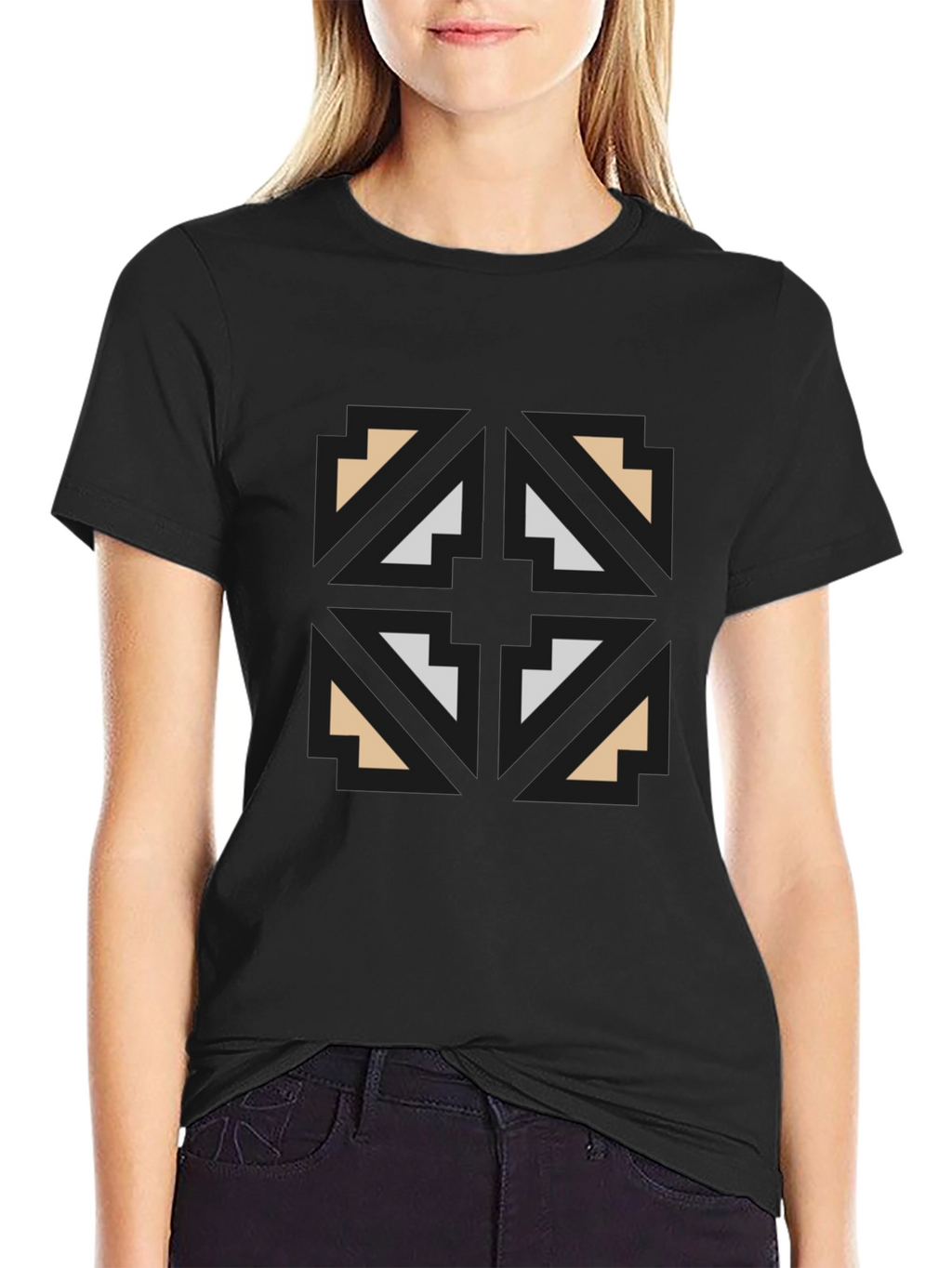 Geometric Graphic Print Black T-Shirt