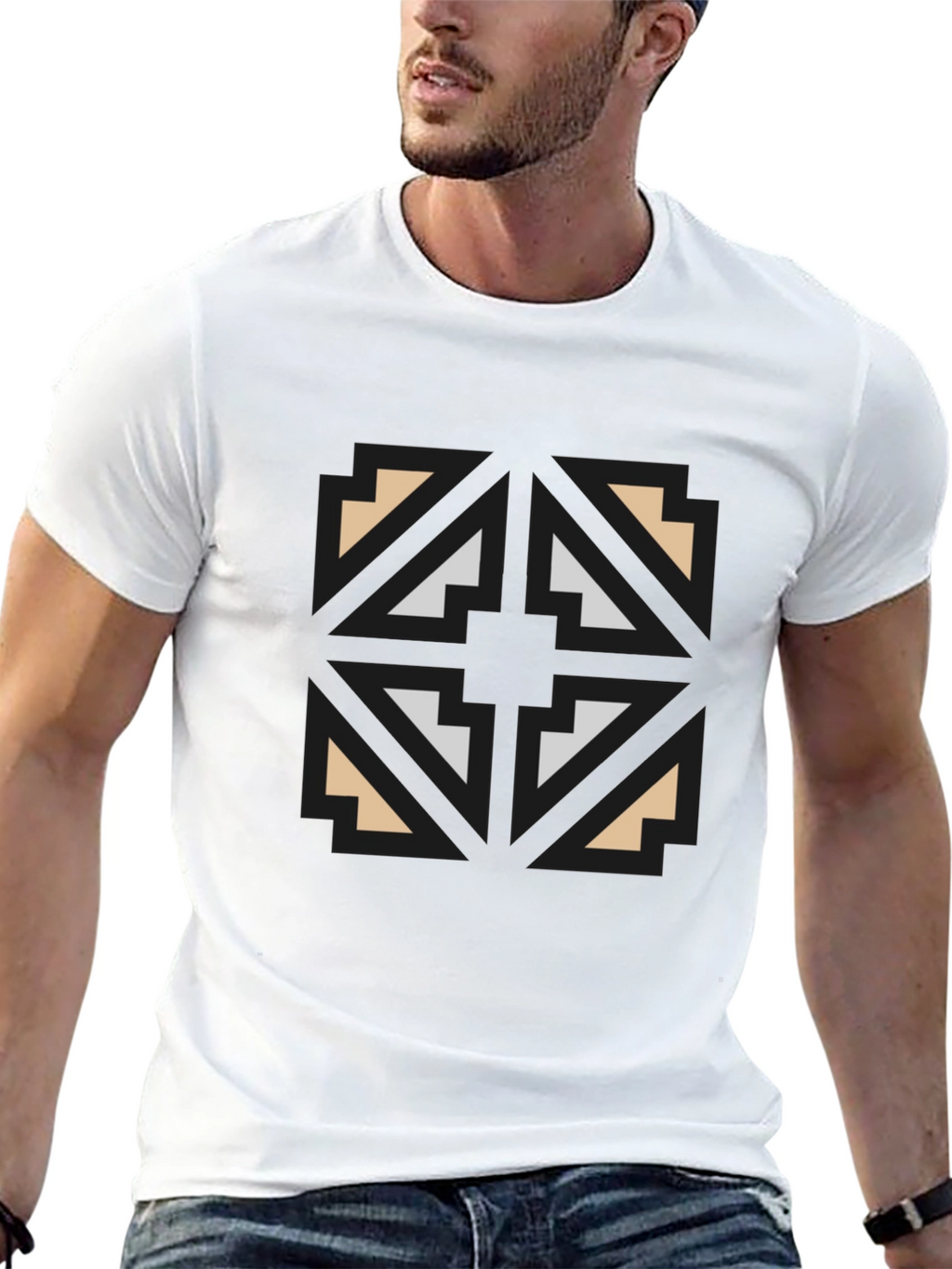 Geometric Graphic Print Black T-Shirt