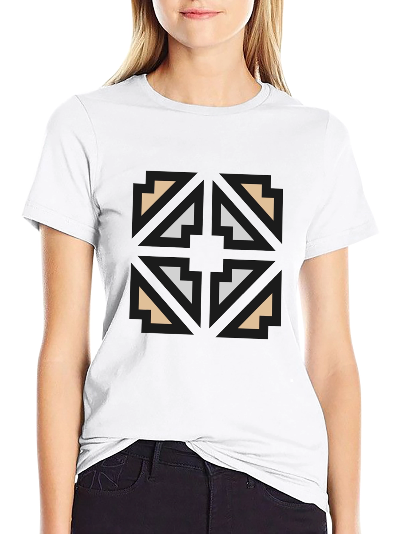 Geometric Graphic Print Black T-Shirt