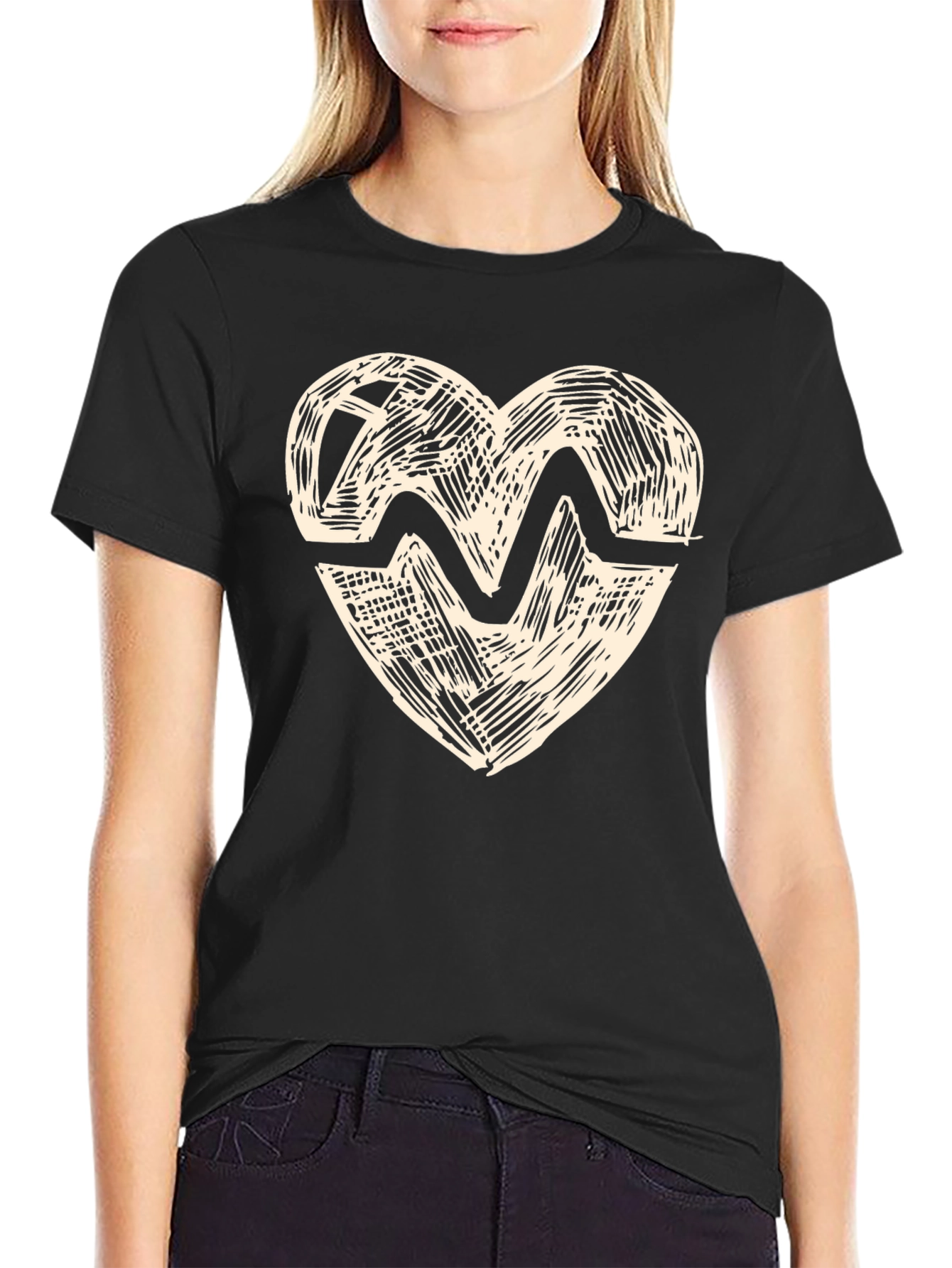 Heartbeat Graphic Print Crew Neck T-Shirt