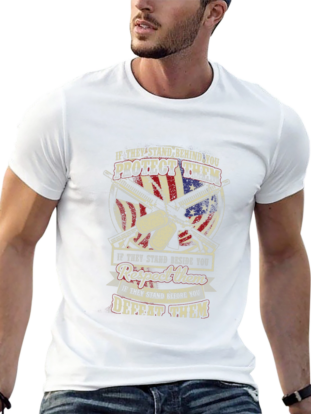 Patriotic T-Shirt: Stand Behind Protect