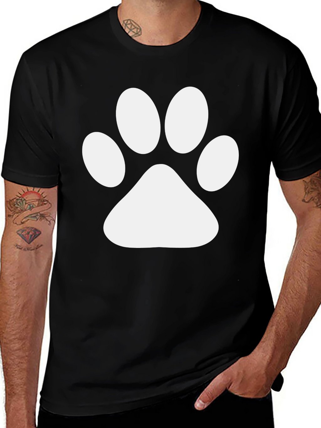 Black T-Shirt with White Paw Print Design