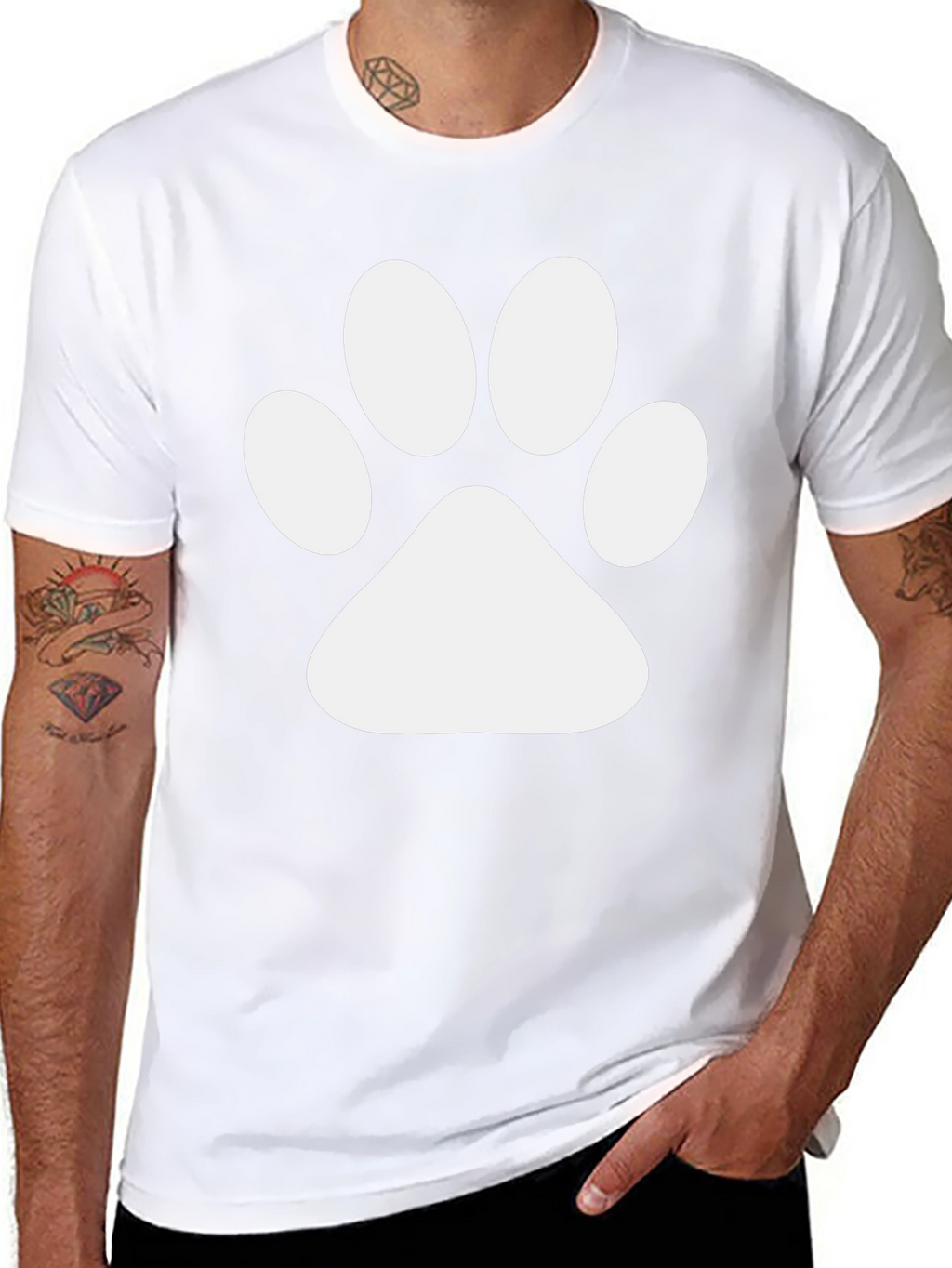 Black T-Shirt with White Paw Print Design